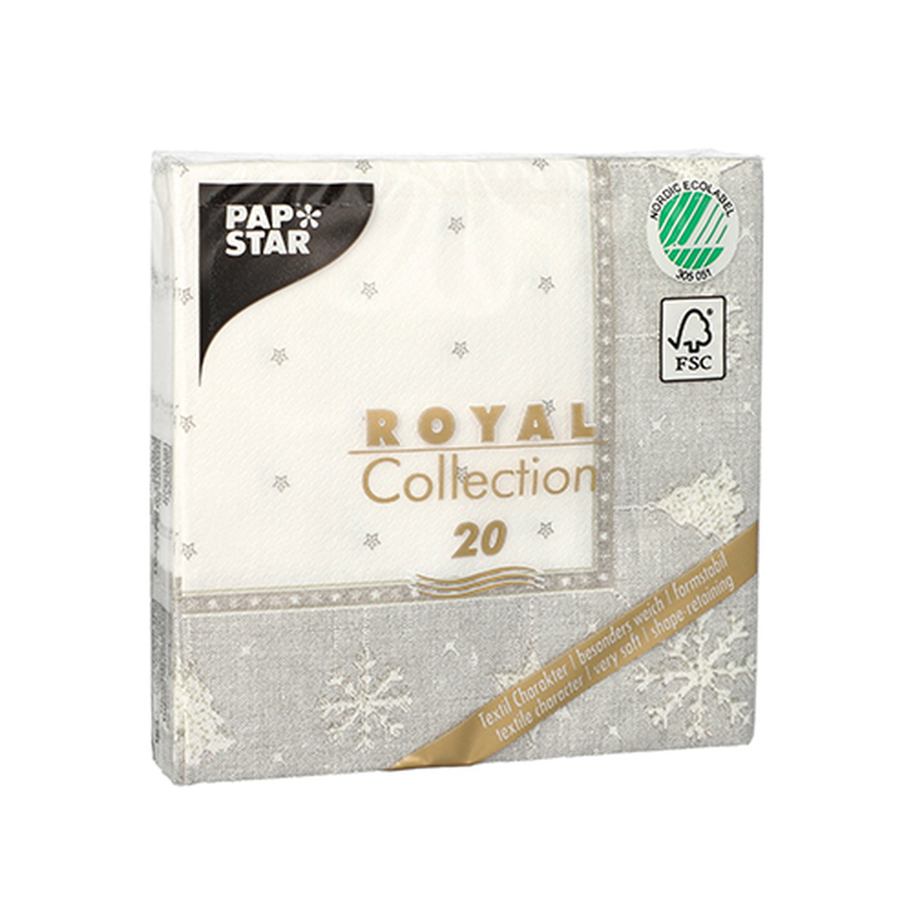 Papstar Servietten "ROYAL Collection" 1/4-Falz 25 cm x 25 cm silber "X-Mas"