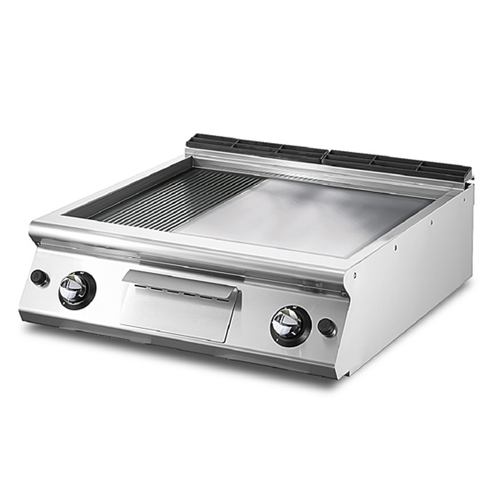 Virtus Gas-Grillplatte, Tischmodell, 1/3 gerillt und 2/3 glatt verchromte Platte