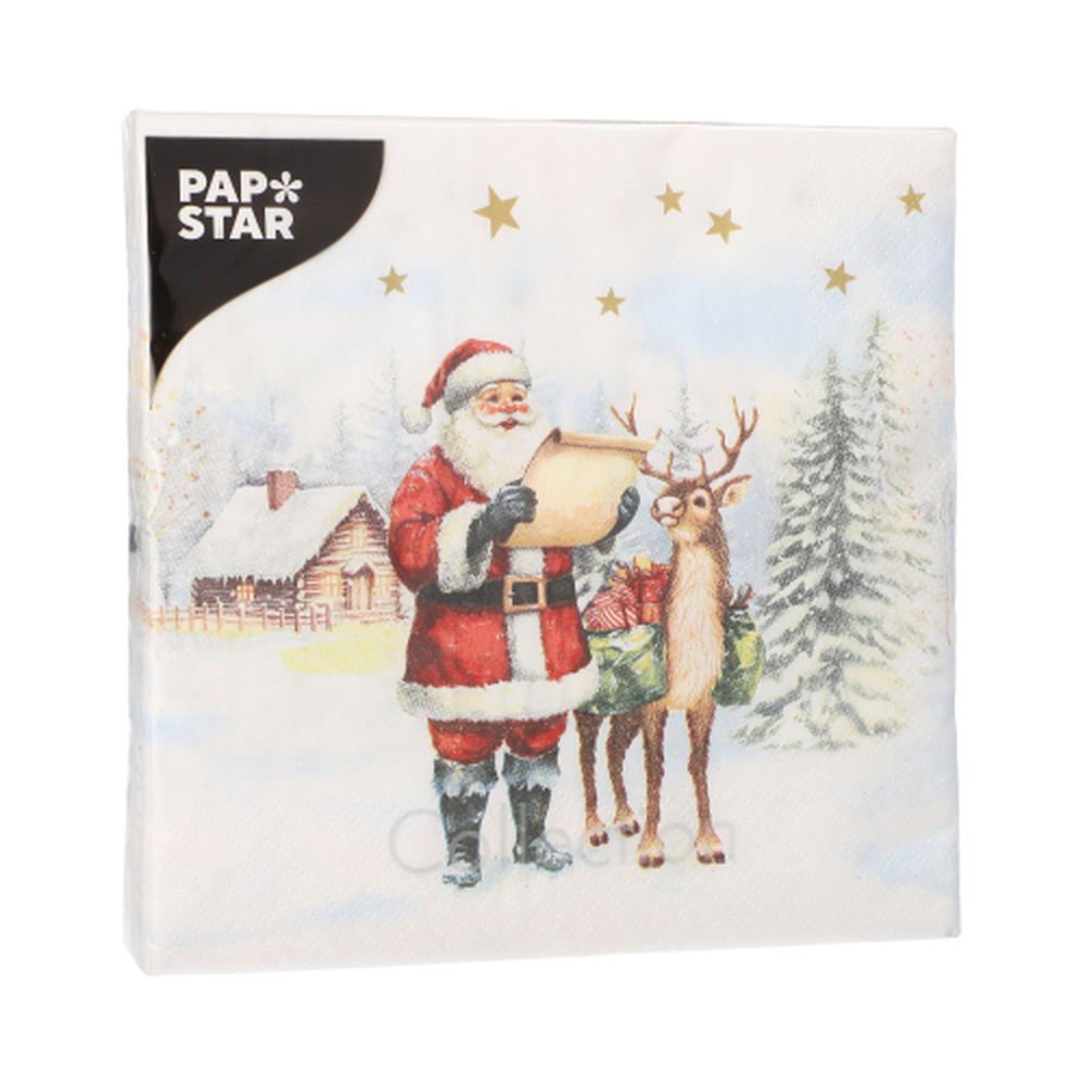 Papstar Servietten, 3-lagig 1/4-Falz 33 cm x 33 cm "Dear Santa"
