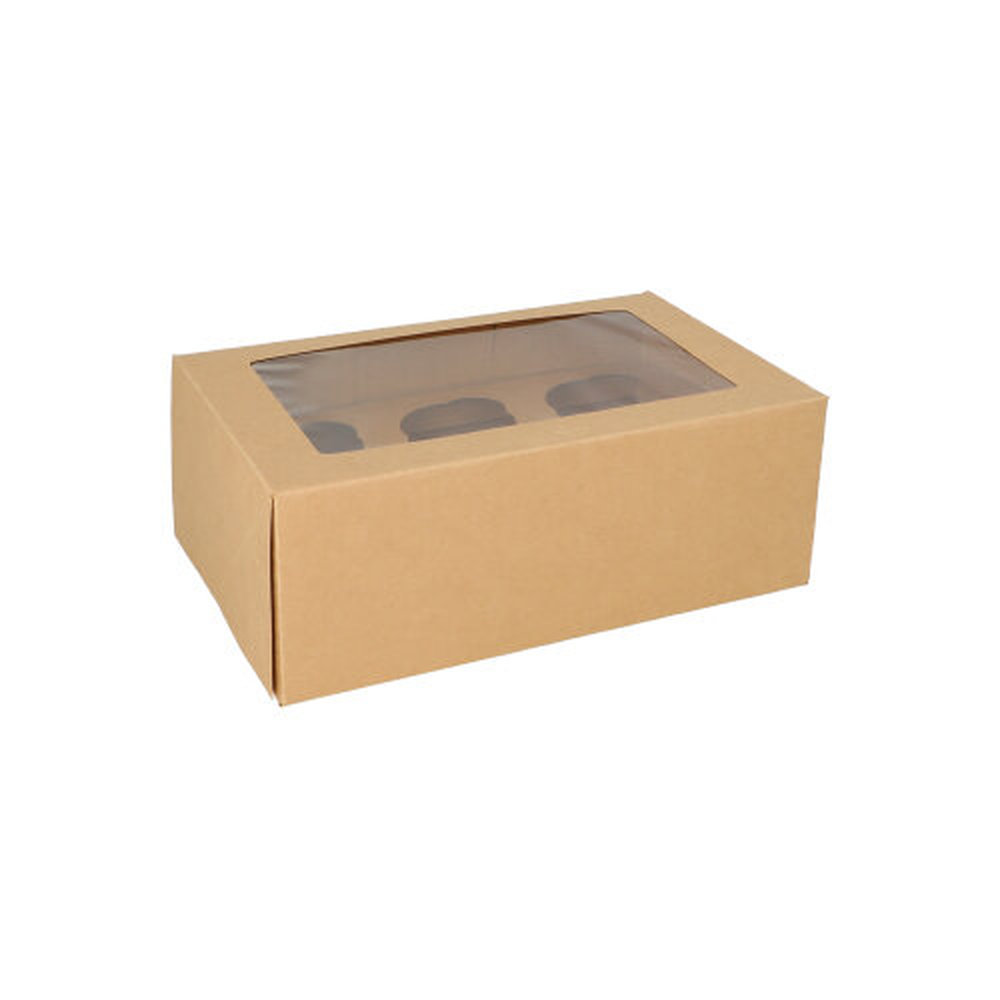 Papstar Cupcake-Kartons eckig 10 cm x 27 cm x 17,5 cm mit Sichtfenster aus PLA