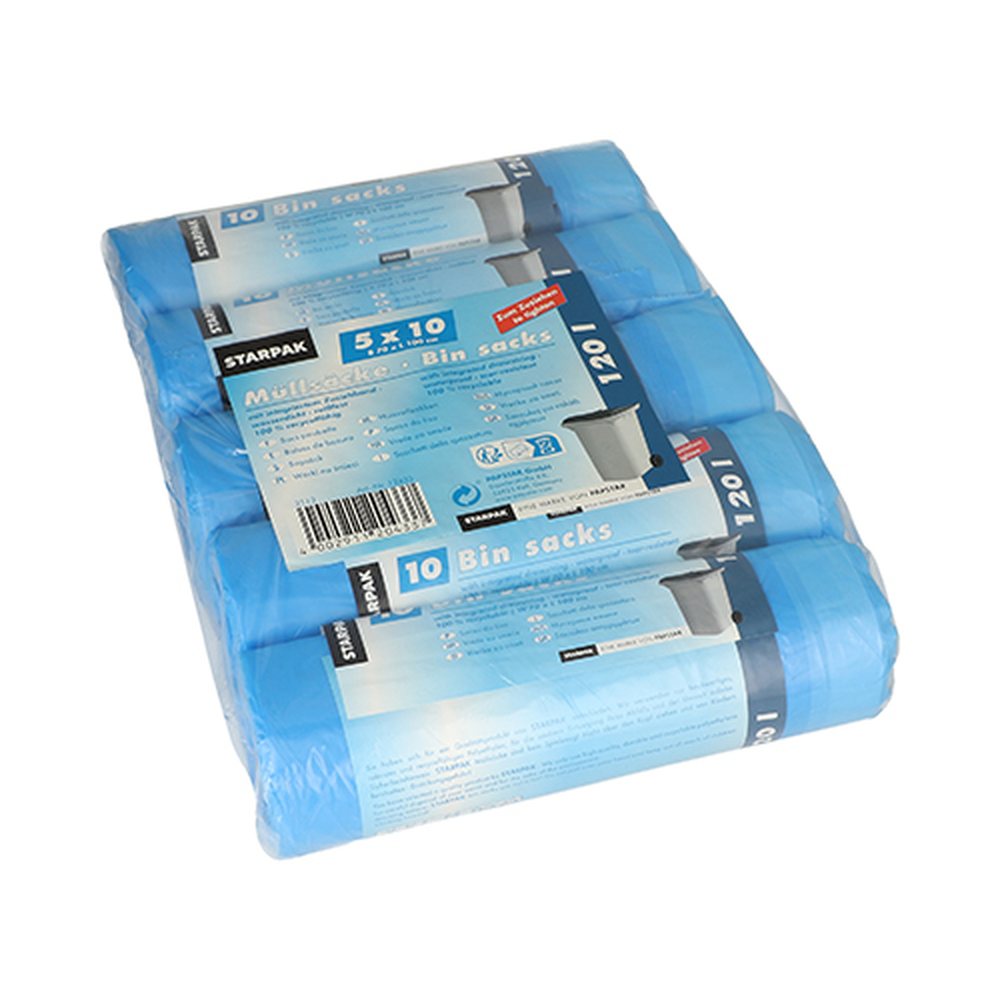 Papstar Müllsäcke mit Zugband, HDPE 120 l 100 cm x 70 cm blau