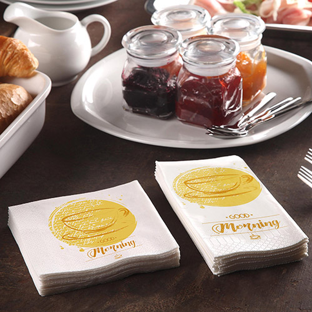 Papstar Servietten, 3-lagig 1/4-Falz 24 cm x 24 cm "Good Morning"