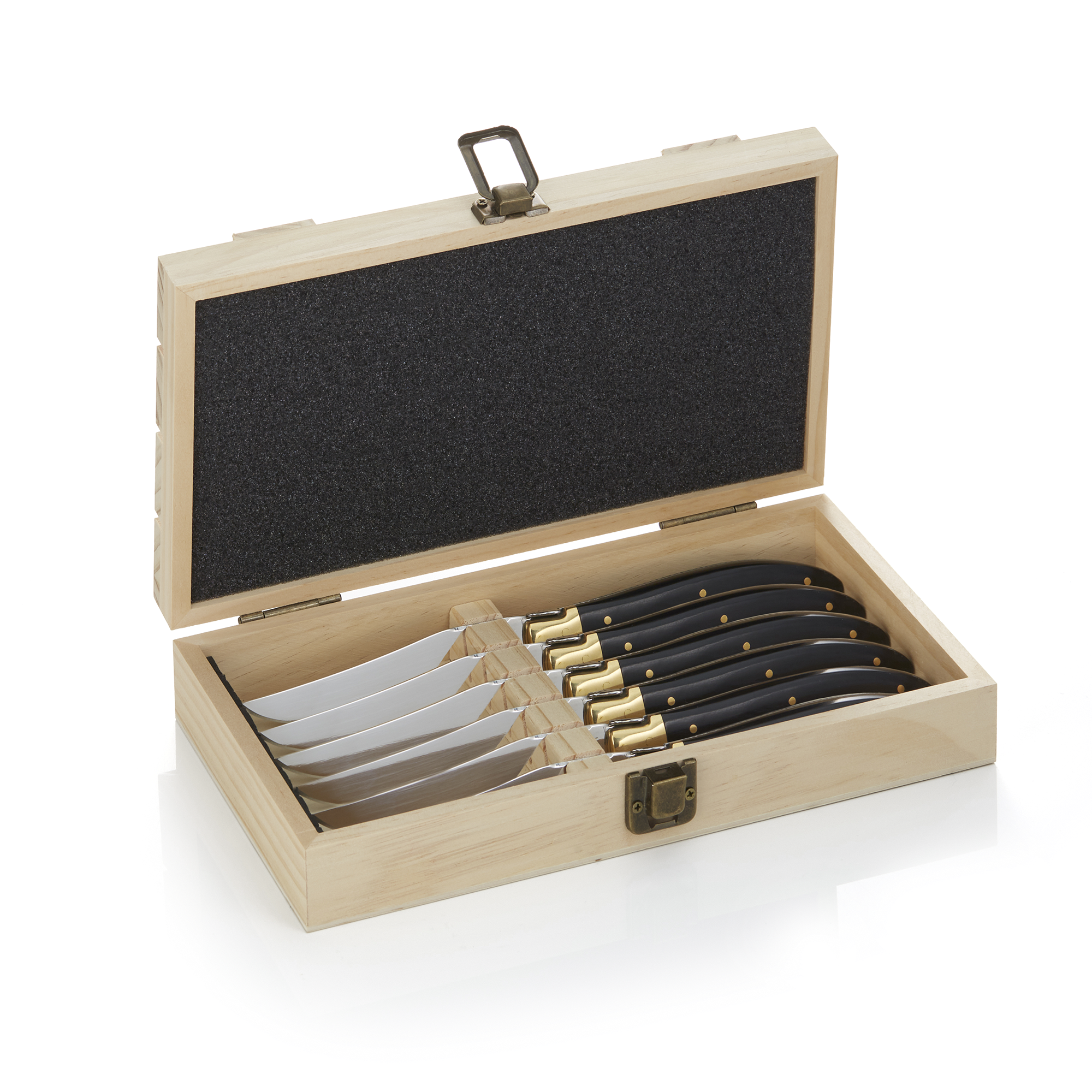 WAS Steakmesserbox CARLOS, mit 6 Messern, 23 cm, Kiefernholz, Klingenstahl 420, 