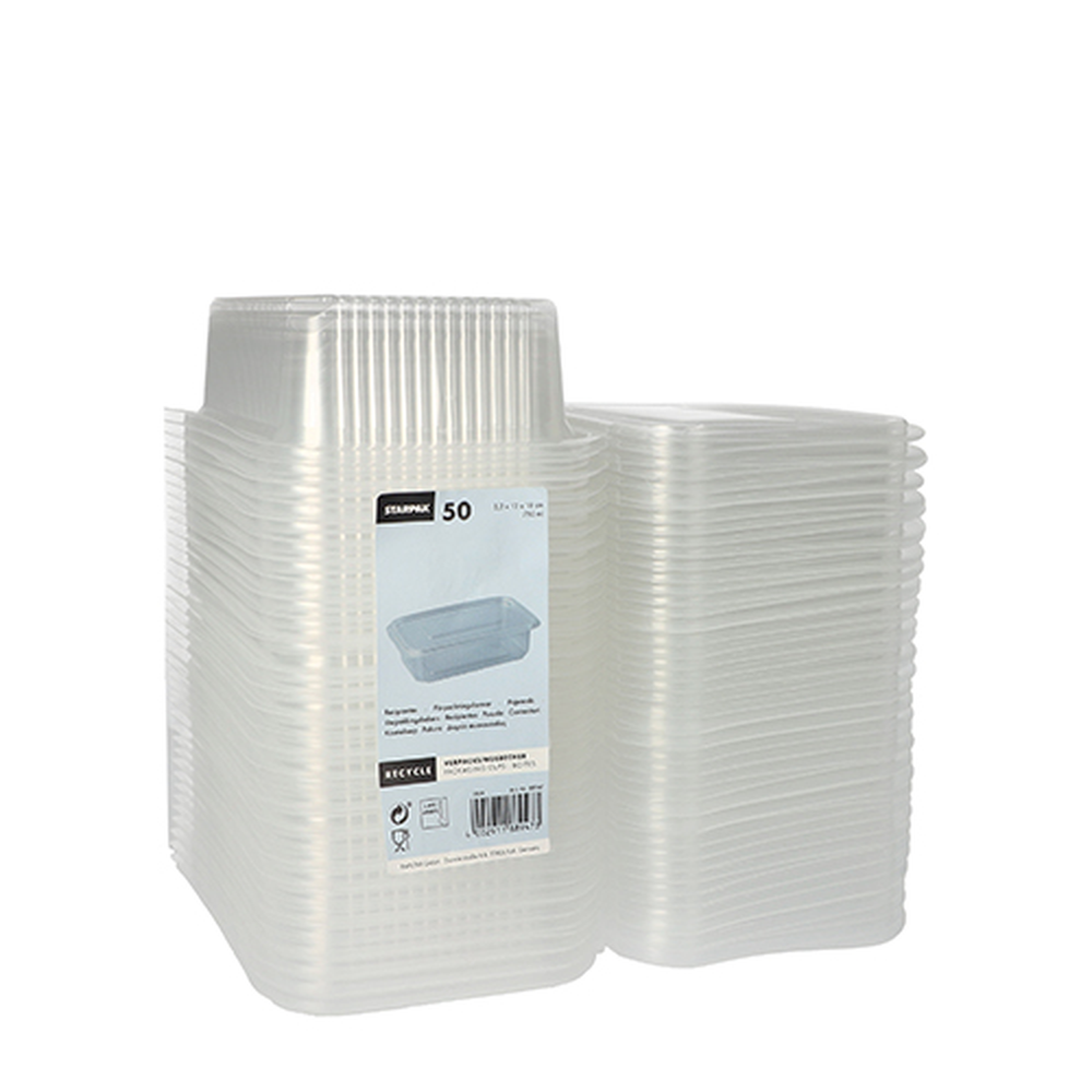 PAPSTAR Verpackungsbecher mit Klappdeckeln, PP rechteckig 750 ml 5,3 cm x 13