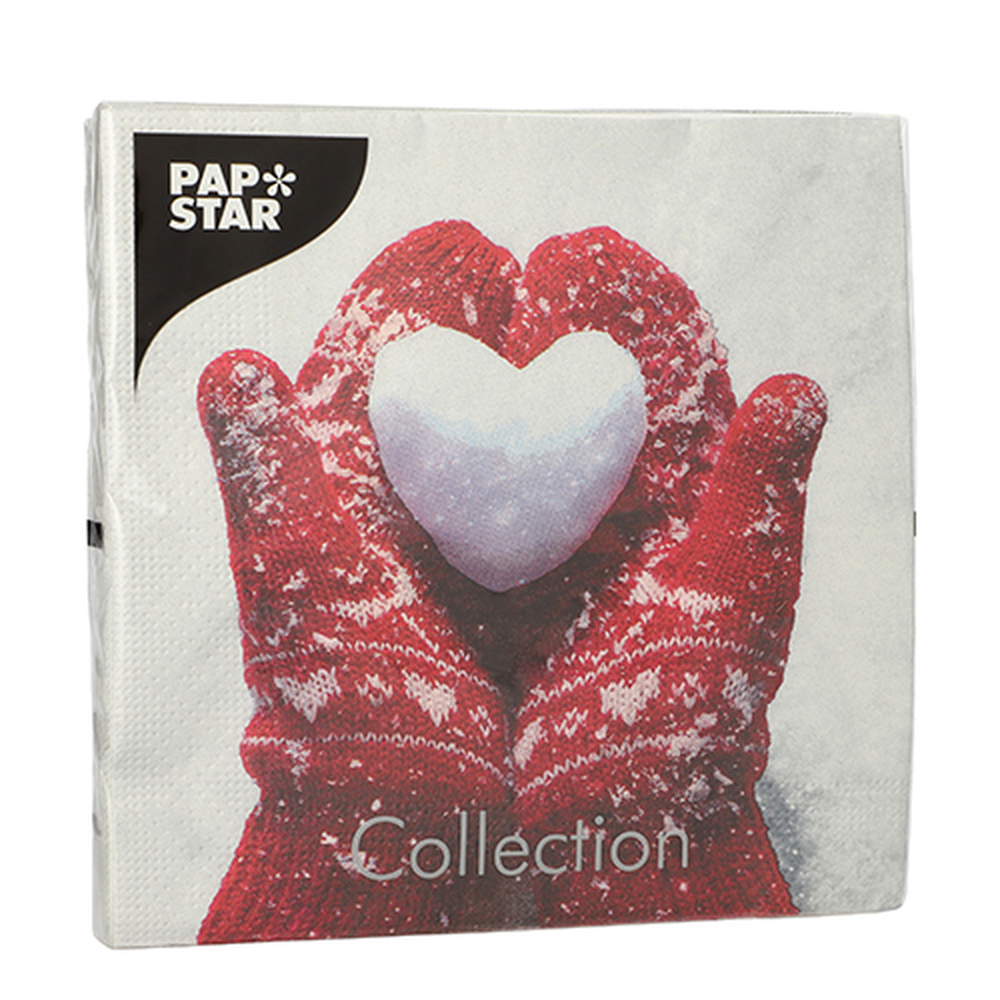 Papstar Servietten, 3-lagig 1/4-Falz 33 cm x 33 cm "Mittens in the Snow"