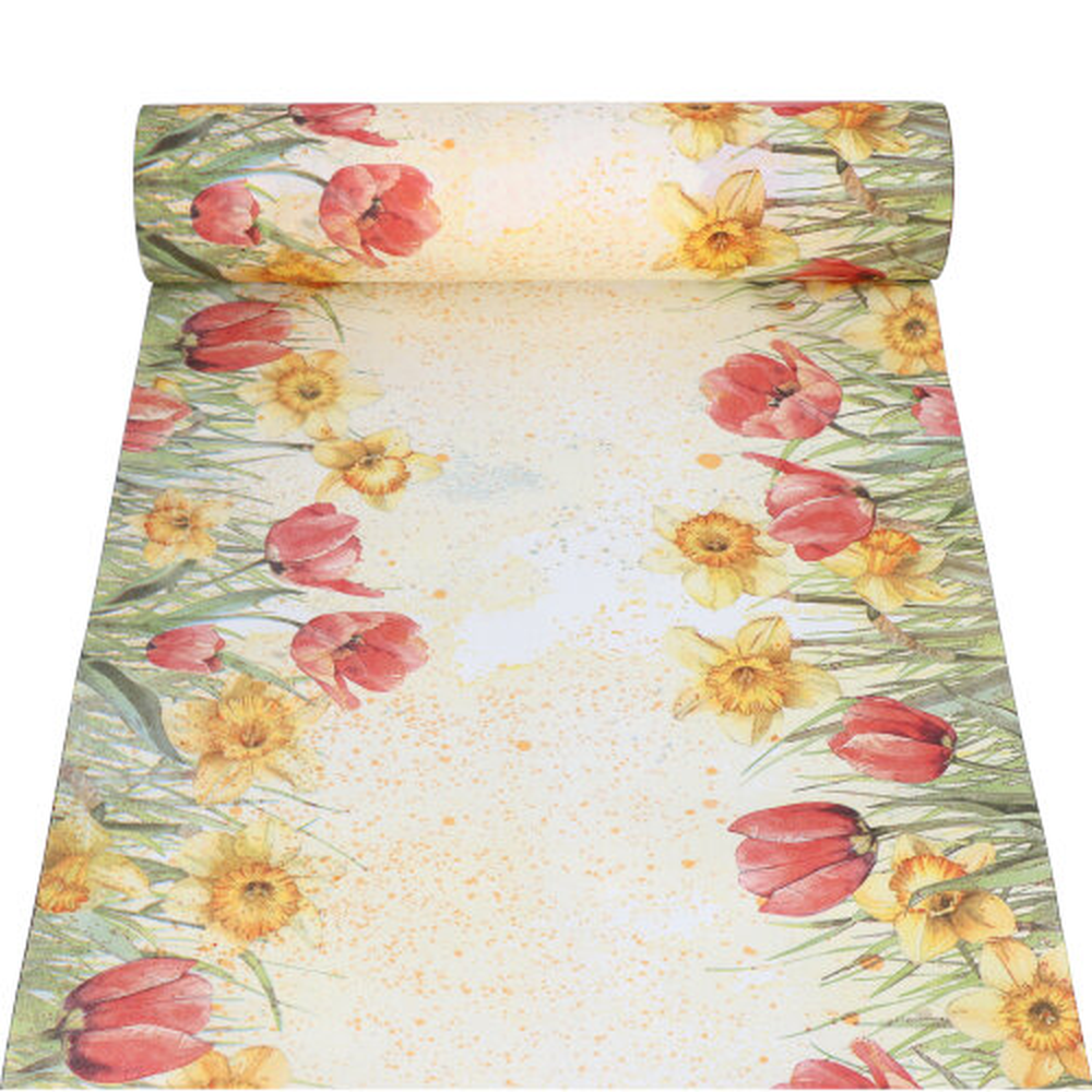 Papstar Tischläufer, stoffähnlich, Airlaid 24 m x 40 cm "Tulips & Daffodils"