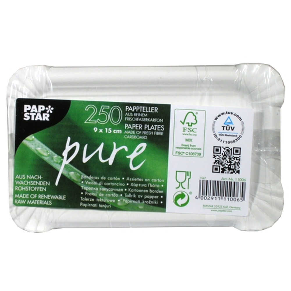 Papstar Teller, Pappe "pure" eckig 9 cm x 15 cm weiss