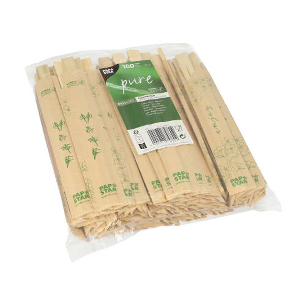 Papstar Paar Essstäbchen Bambus "ASIA" 21 cm einzeln gehüllt