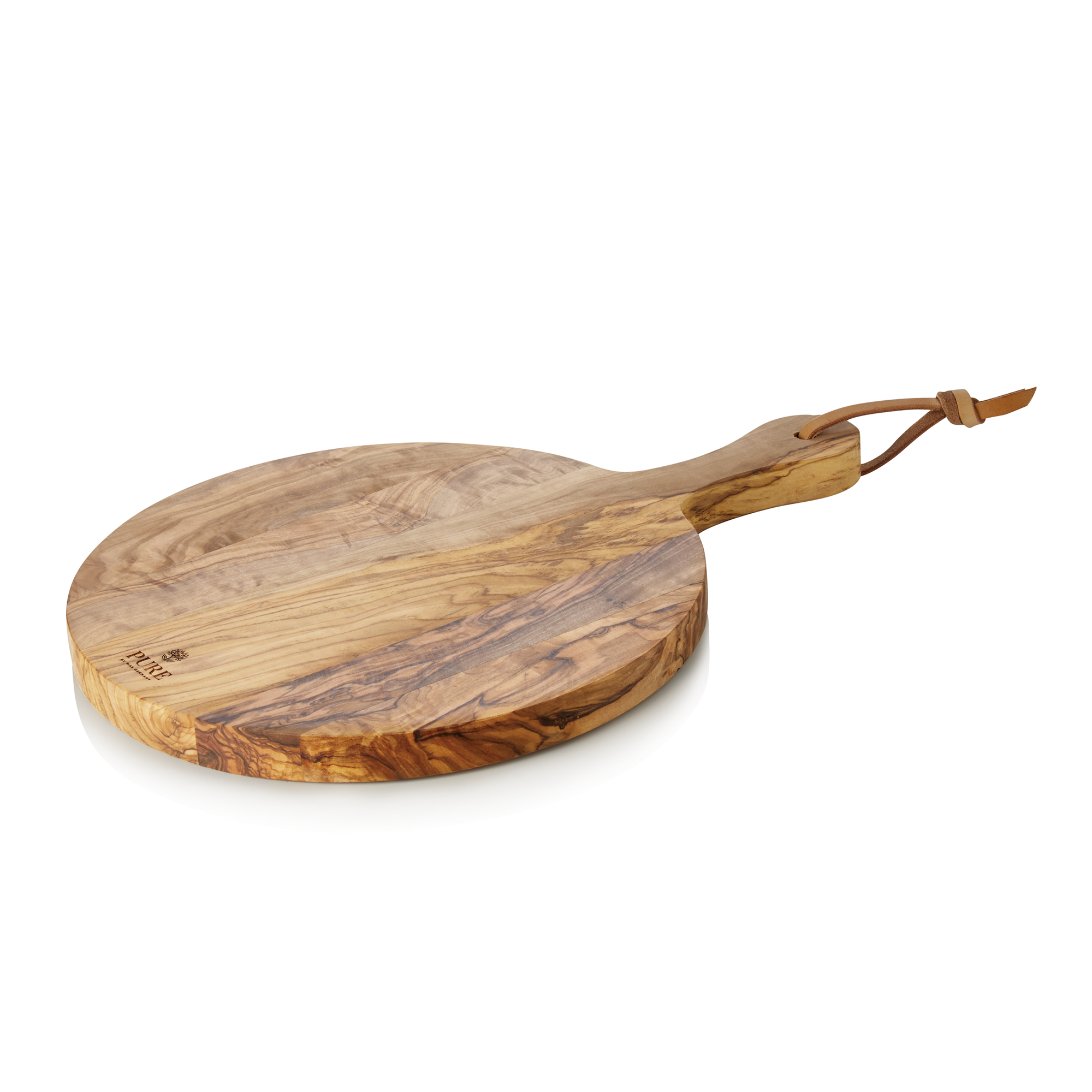 WAS Servierbrett mit Griff PURE OLIVE, Ø 25 cm, Olivenholz