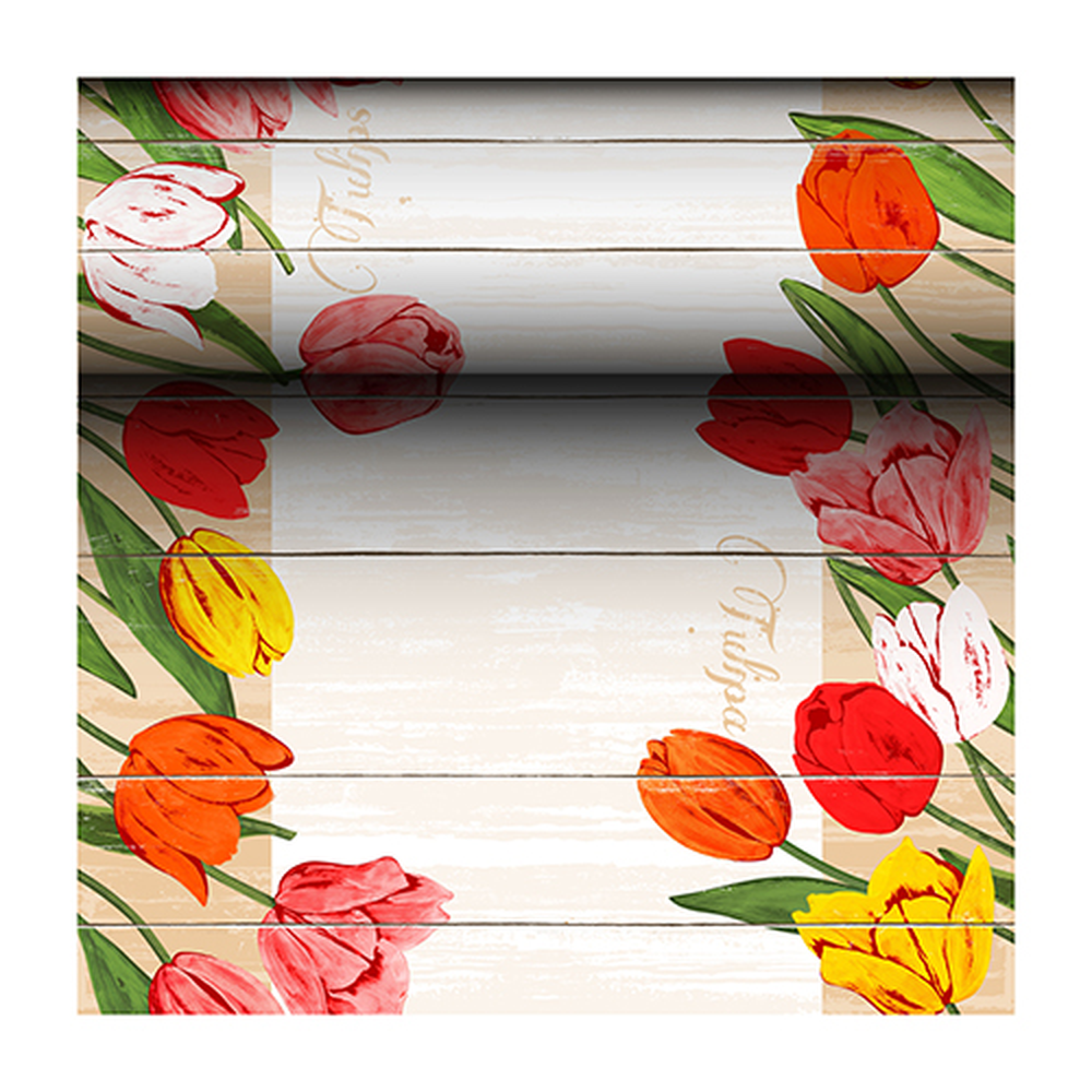 Papstar Tischläufer, stoffähnlich, Airlaid 24 m x 40 cm "Blooming Tulips"