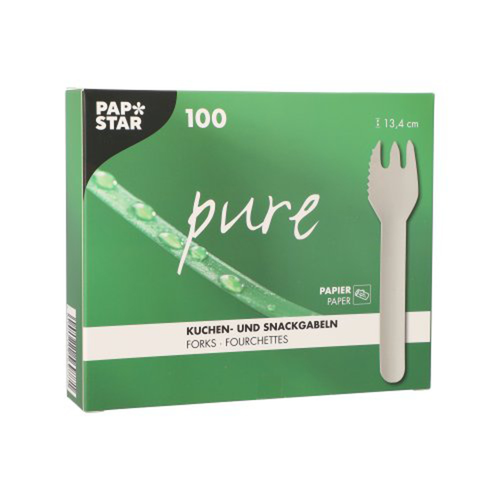 PAPSTAR Kuchen- und Snackgabeln, Papier pure 12,7 cm weiss mit einseitig g