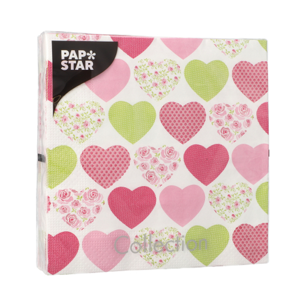 Papstar Servietten, 3-lagig 1/4-Falz 33 cm x 33 cm "Sweetheart"