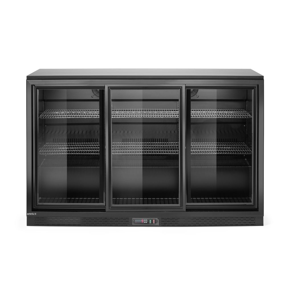 Kühlregal, Glasfront, Dreigekühlt, Schwarz, Bierkühlschrank