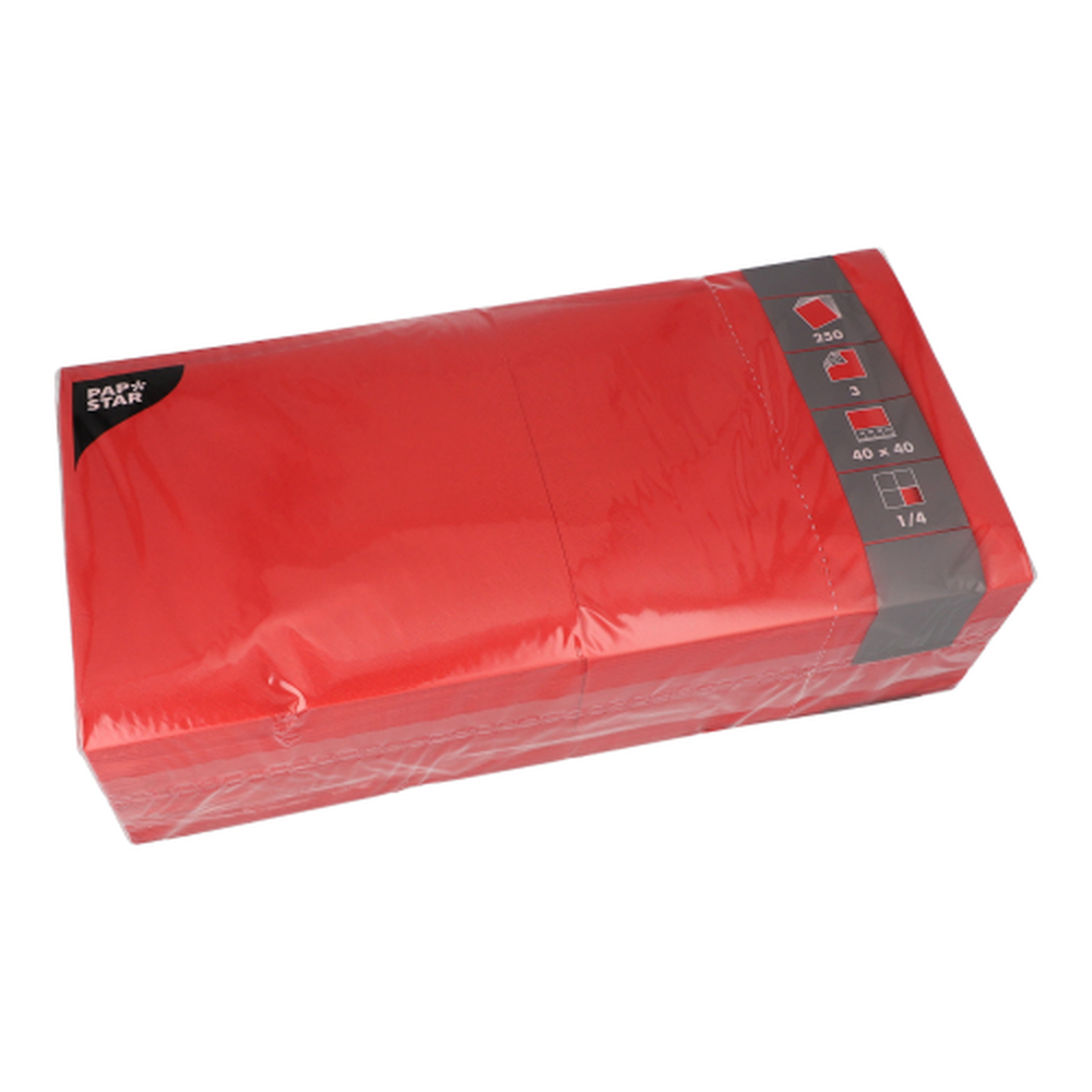 Papstar Servietten, 3-lagig 1/4-Falz 40 cm x 40 cm rot