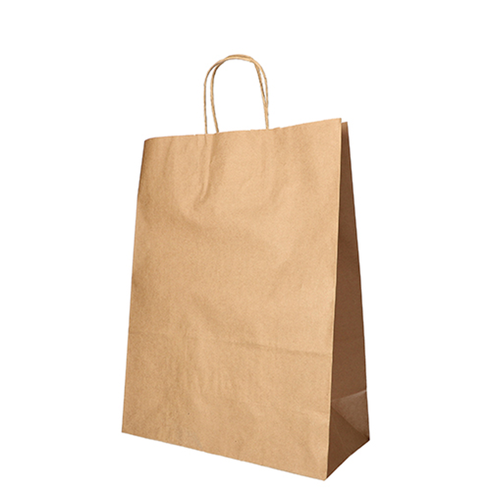 PAPSTAR Tragetaschen, Papier 35 cm x 26 cm x 12 cm braun mit gedrehtem Trageg