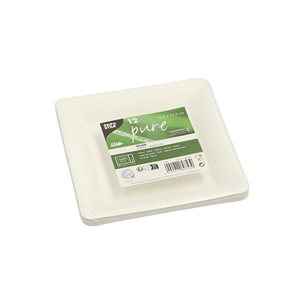 Papstar Teller, Zuckerrohr "pure" eckig 15,5 cm x 15,5 cm weiss