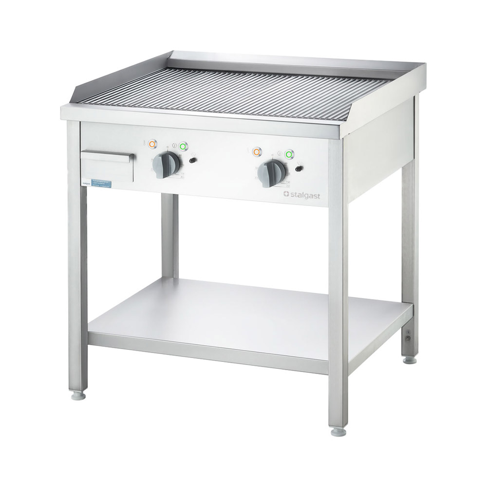 Stalgast Elektro-Griddleplatte als Standgerät - gerillt, Unterbau offen, 800 x 7