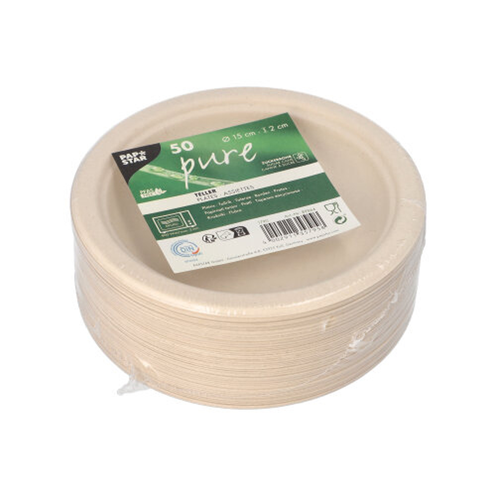 Papstar Teller, Zuckerrohr "pure" ungeteilt Ø 15 cm · 2 cm natur