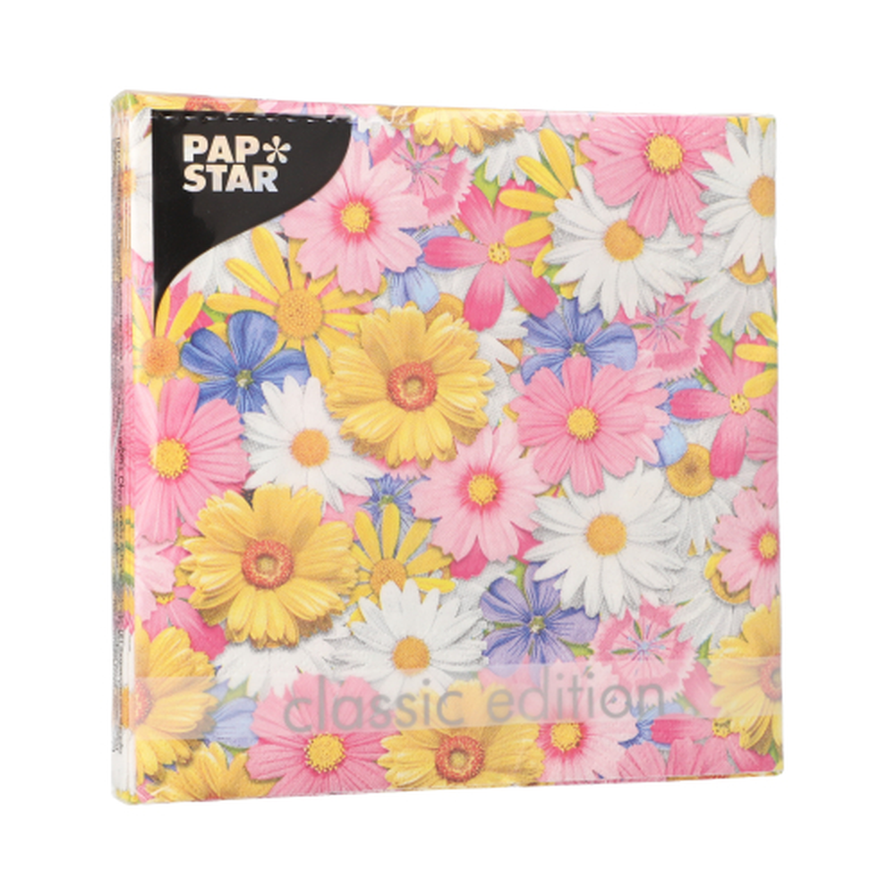 Papstar Servietten, 3-lagig 1/4-Falz 33 cm x 33 cm "Daisies Mix"