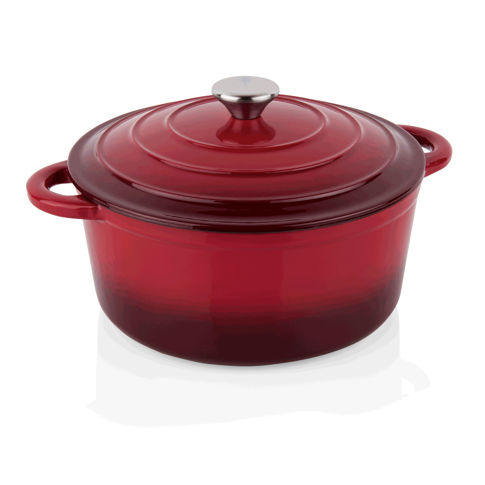 WAS Topf, Ø 22 cm, Höhe 9,5 cm, rot, Gusseisen, Edelstahl, emailliert