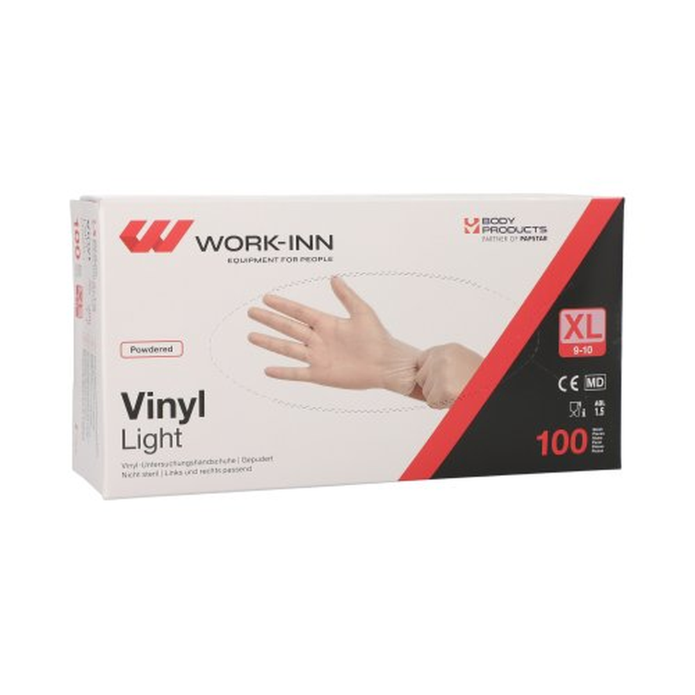 Papstar "WORK-INN" Handschuhe, Vinyl gepudert "Light" transparent Größe: XL