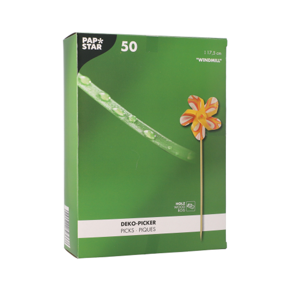 Papstar Deko-Picker 17,5 cm farbig sortiert "Windmühle"