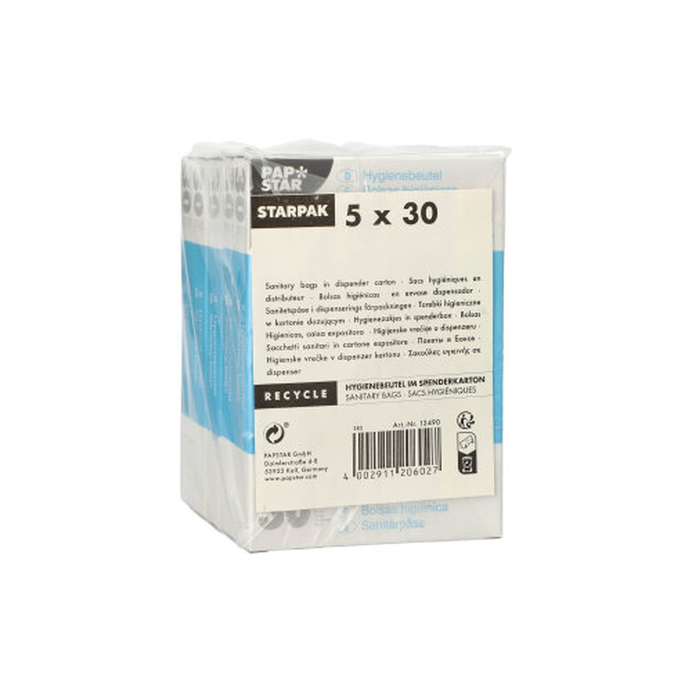 Papstar Hygienebeutel 28,5 cm x 8 cm x 7 cm weiss im Spenderkarton