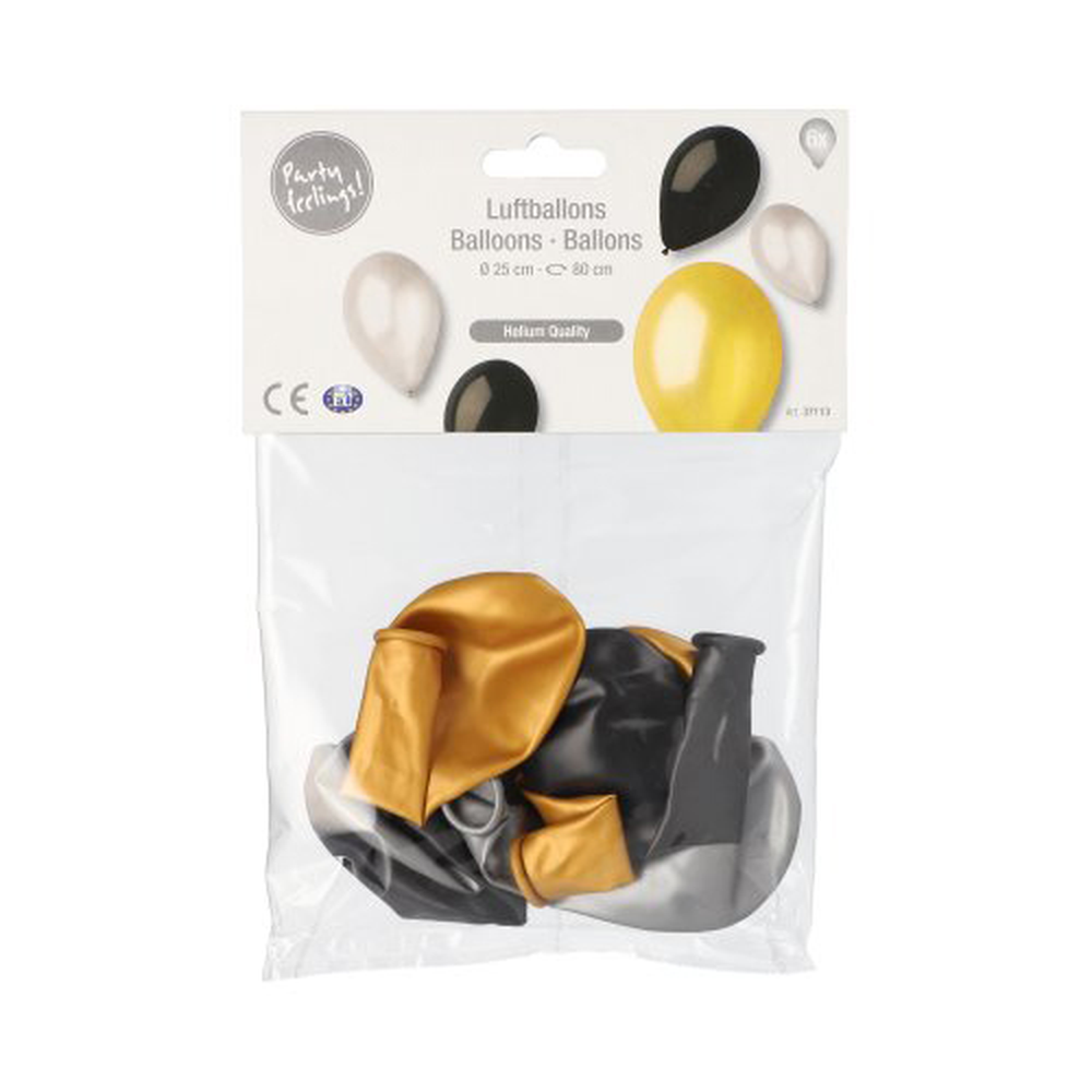 Papstar Luftballons Ø 25 cm schwarz/gold/silber
