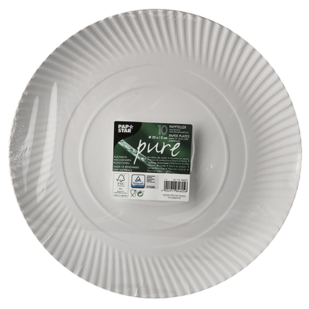 Papstar Teller, Pappe "pure" rund Ø 32 cm · 2 cm weiss