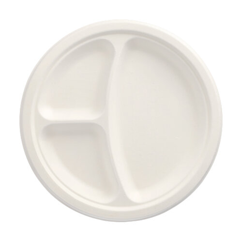 Papstar Teller, Zuckerrohr "pure" 3-geteilt Ø 23 cm · 2 cm weiss