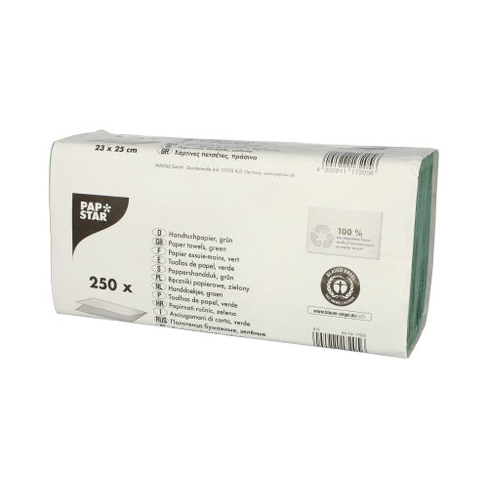 Papstar Blatt Handtuchpapier V-Falz 23 cm x 25 cm grün Zick Zack, 1-lagig