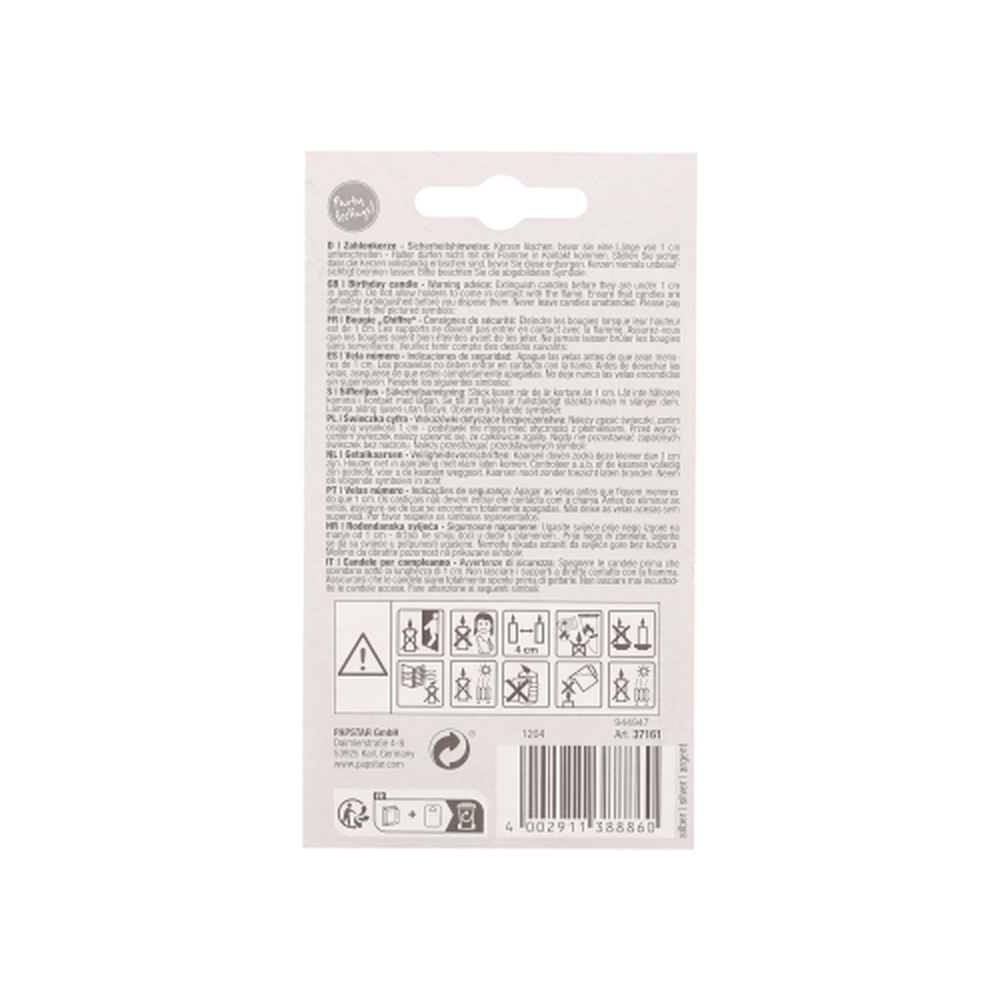 Papstar Zahlenkerze mit Halter 7 cm silber "4"