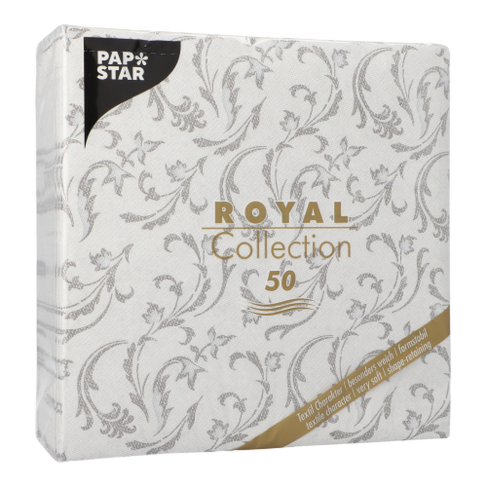 Papstar Servietten "ROYAL Collection" 1/4-Falz 40 cm x 40 cm grau "Damascato"