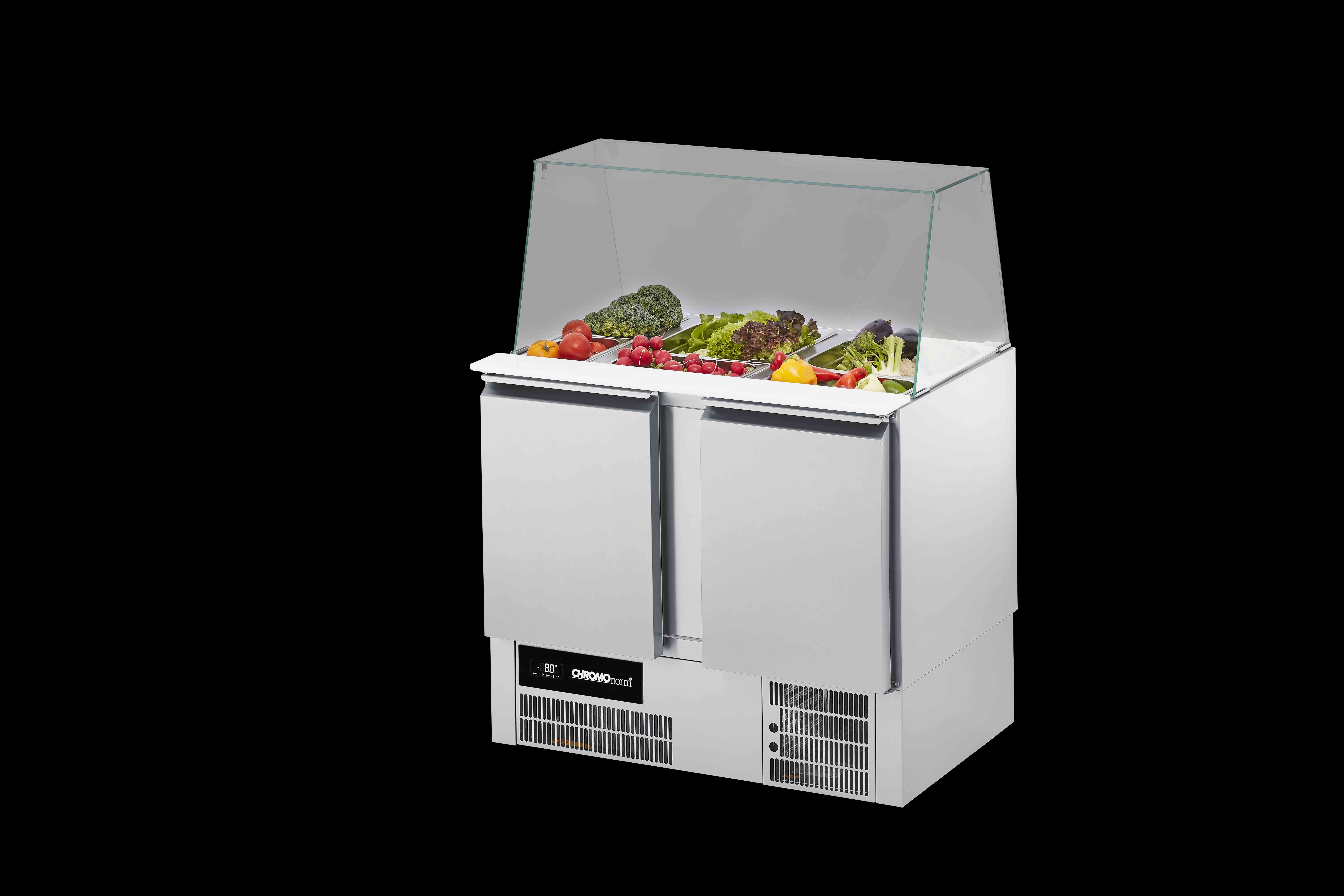 Chromonorm Saladette BR 795, GN 1/1, Glasaufsatz, 2 Türen - 950x680x815/1200 mm
