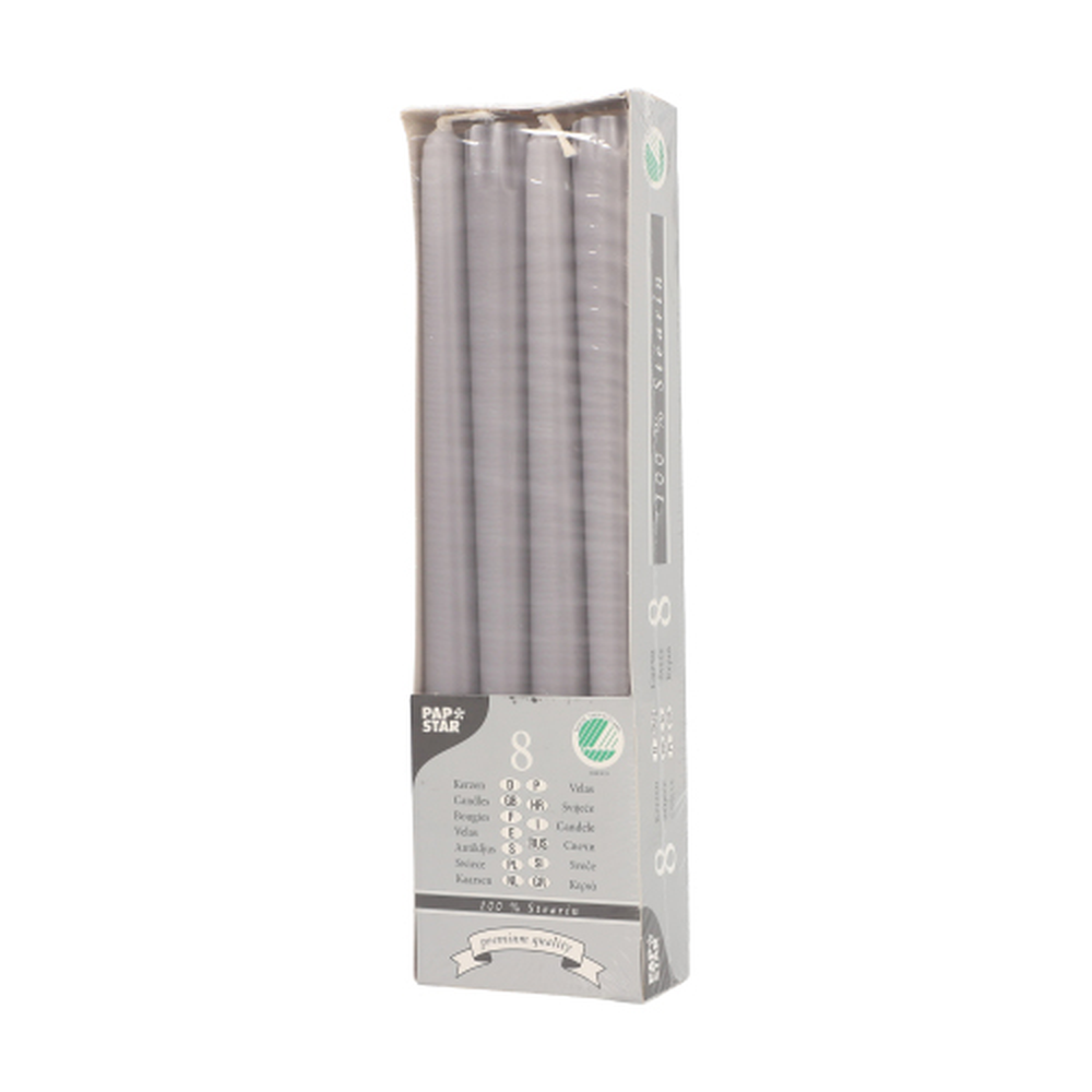 Papstar Leuchterkerzen Ø 2,2 cm · 25 cm grau aus 100 % Stearin