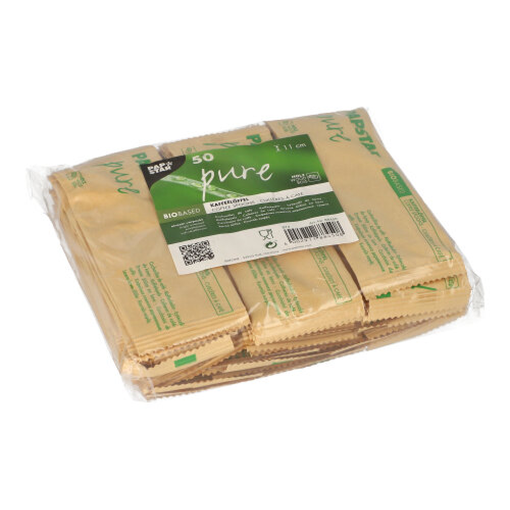 Papstar Kaffeelöffel, Holz "pure" 11 cm einzeln verpackt in Papierbeutel