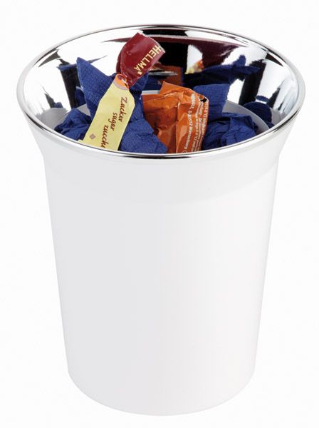APS Tischreste- / Besteckbehälter Ø 13 cm, H: 15 cm, weiß mit verchromten Rand
