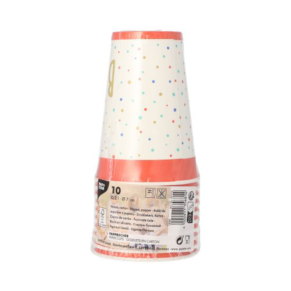 Papstar Trinkbecher, Pappe 0,2 l Ø 7 cm · 9,7 cm weiss "Happy Birthday"