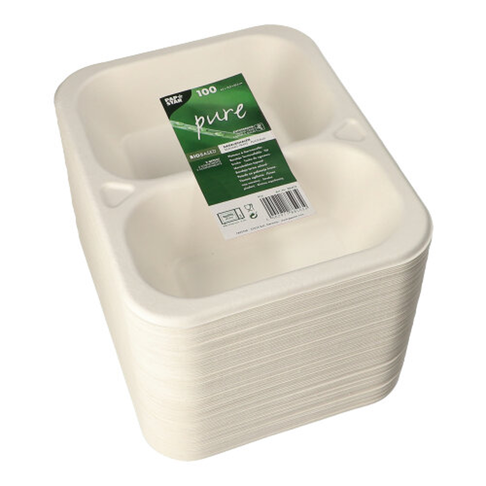 PAPSTAR Siegelschalen Zuckerrohr 2-geteilt 800 ml 4,2 cm x 18,5 cm x 23,5 cm