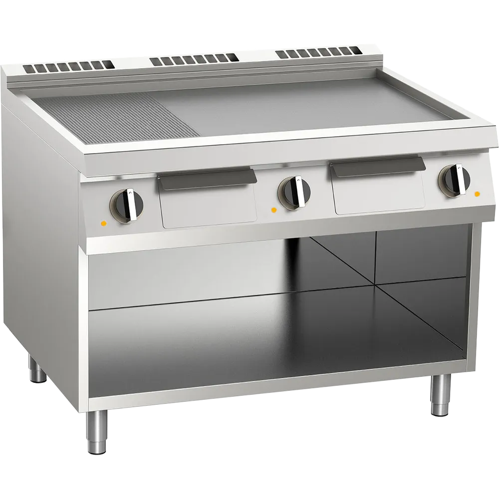 KBS Elektro-Grillplatte aus Edelstahl 2/3 glatt + 1/3 gerillt 16,2kW 3 Heizzonen