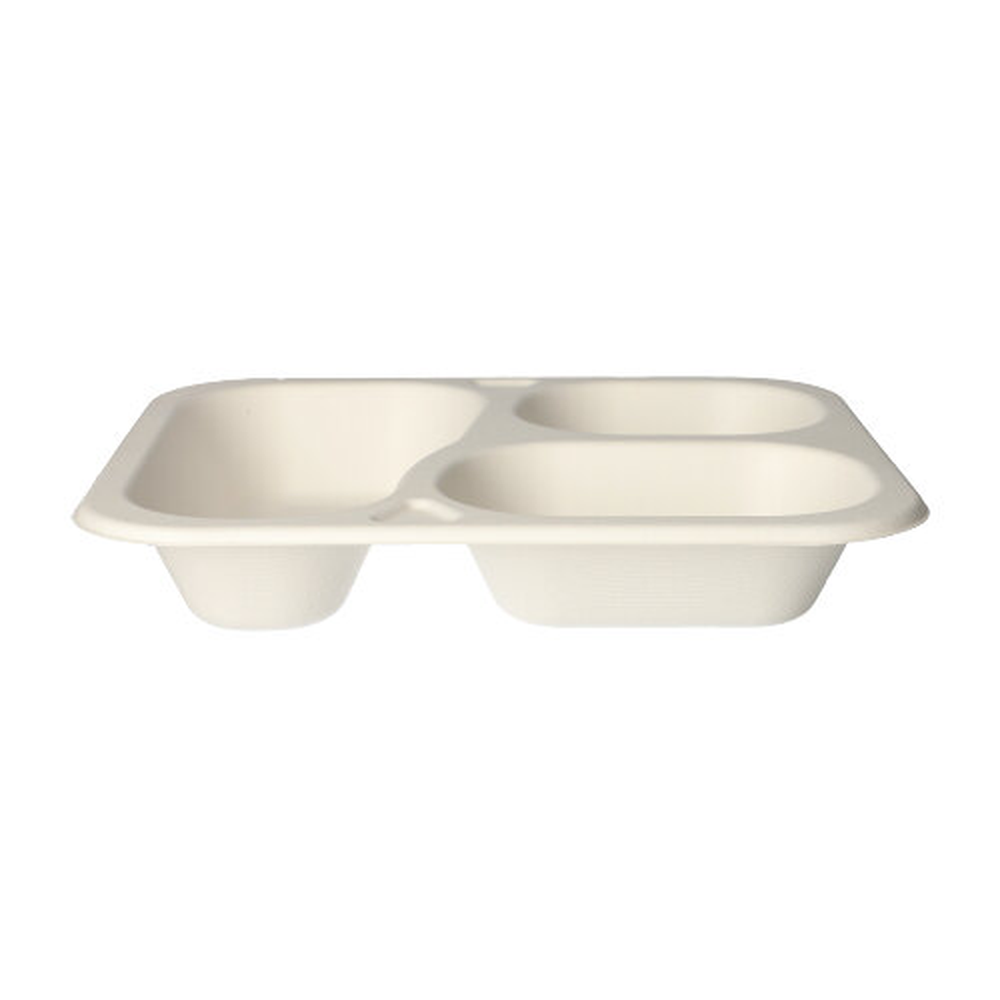 Papstar Siegelschalen Zuckerrohr 3-geteilt 925 ml 4,2 cm x 21,2 cm x 25 cm weiss