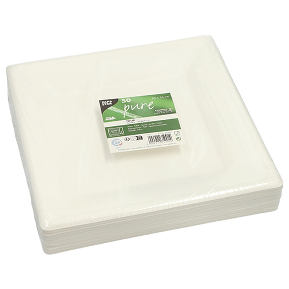 Papstar Teller, Zuckerrohr "pure" eckig 26 cm x 26 cm weiss