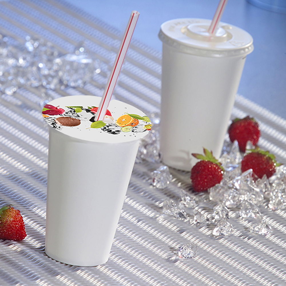 Papstar Abdeckungen für Becher, Pappe rund Ø 10 cm "Fruits" mit Lochung