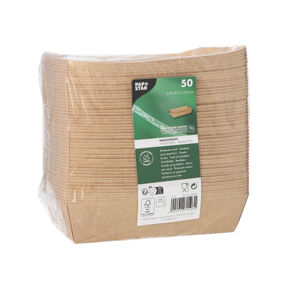 Papstar Snacktrays, Pappe "pure" 3,8 cm x 8,5 cm x 15,5 cm braun