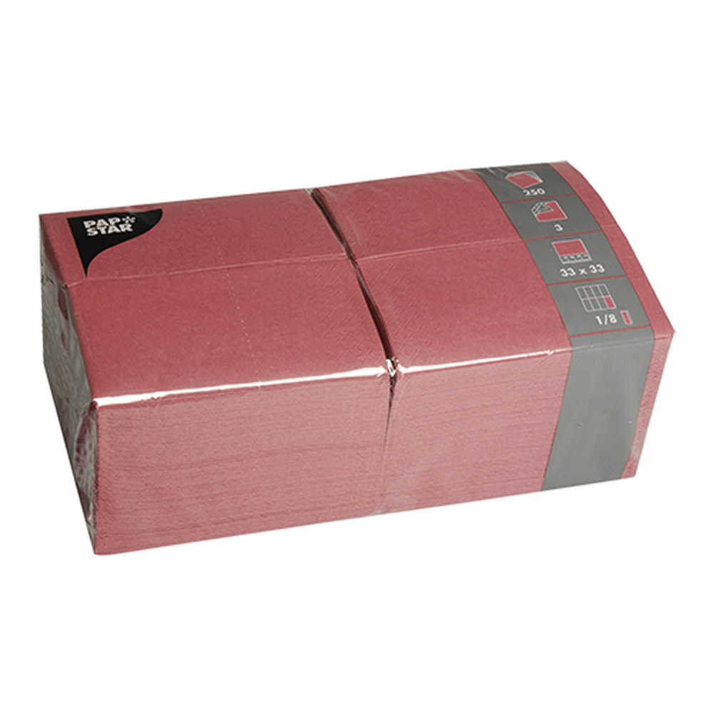 Papstar Servietten, 3-lagig 1/8-Falz 33 cm x 33 cm bordeaux