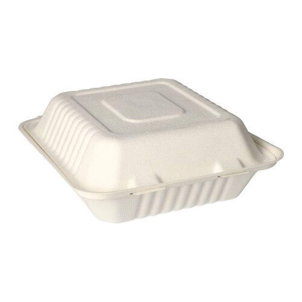 Papstar Menüboxen, Zuckerrohr "pure" ungeteilt 7,7 cm x 20 cm x 22 cm weiss