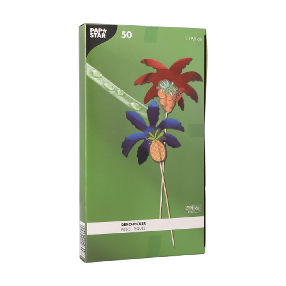Papstar Deko-Picker 19,5 cm farbig sortiert "Palmblätter"