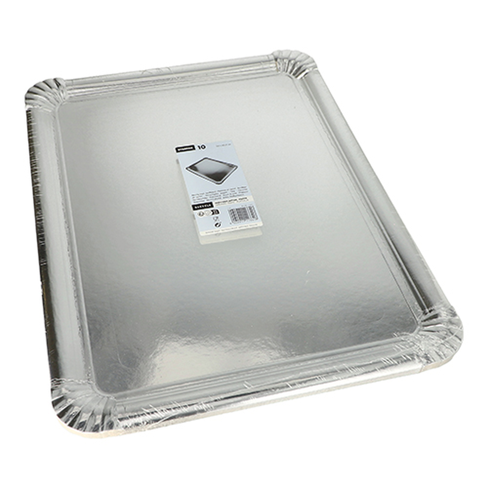 Papstar Servierplatten, Pappe, PET-beschichtet eckig 34 cm x 45,5 cm silber
