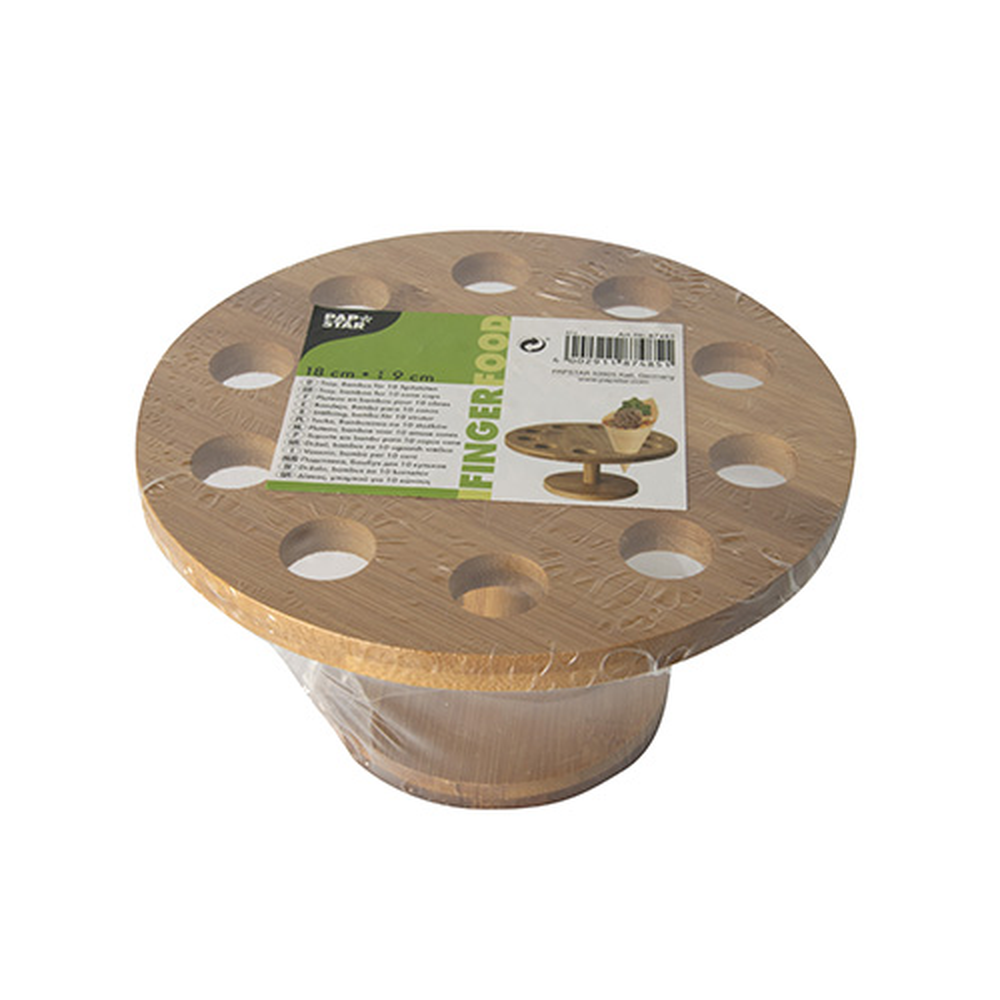 Papstar Tray, Bambus "pure" rund Ø 18 cm · 9 cm für 10 Spitztüten