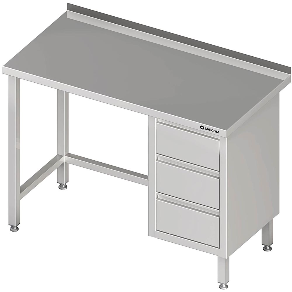 Stalgast Arbeitstisch ohne Grundboden, 1400x700x850 mm, mit 3er Schubladenblock 